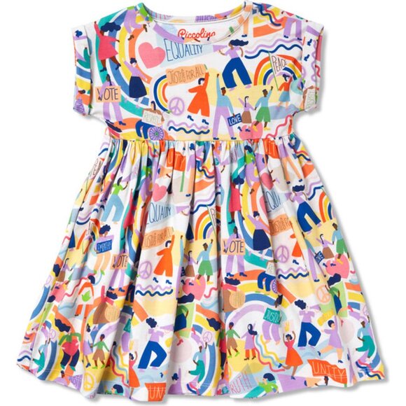 Piccolina Rolled Sleeve Cuffed Short Sleeve Dress, Activism 8 - Picture 3 of 3